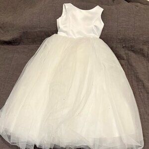 White Satin & Tulle Flower Girl Dress